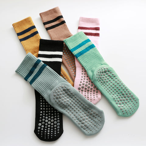 Custom Pilates Socks- Crew- double stripes