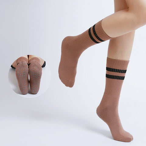 Custom Pilates Socks- Crew- double stripes