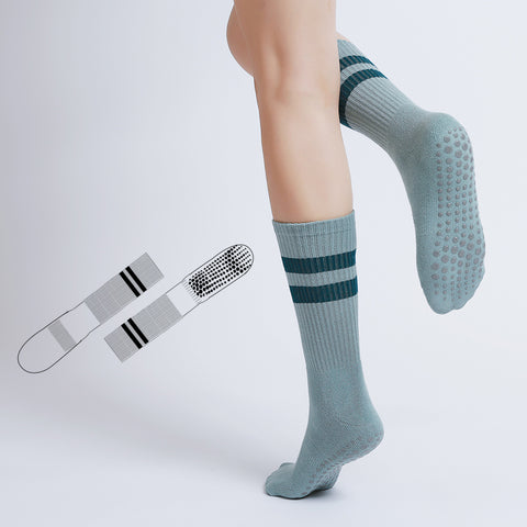 Custom Pilates Socks- Crew- double stripes